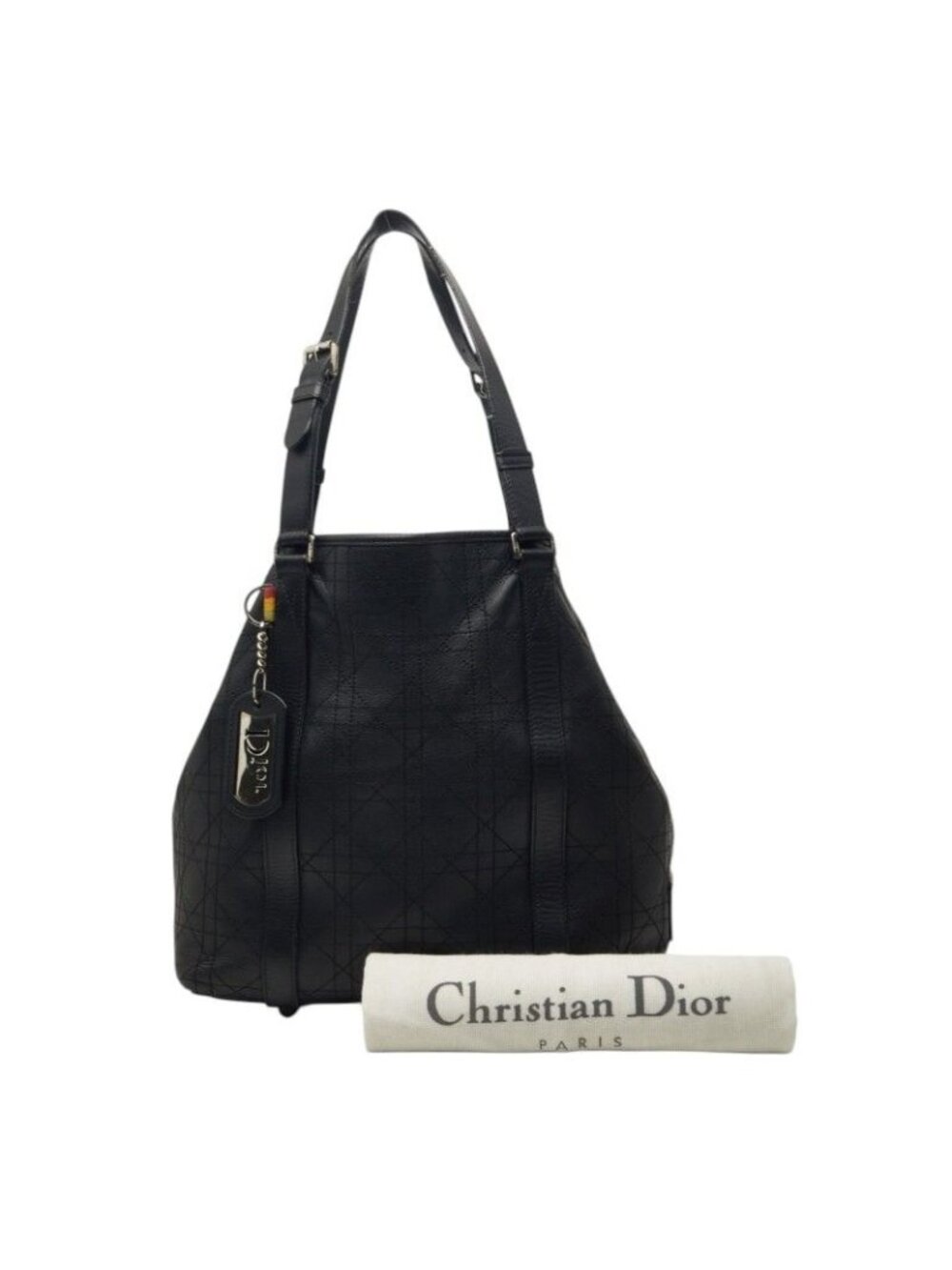 Dior Cannage Rasta Logo Charm Tote Black Leather - Picture 9 of 9